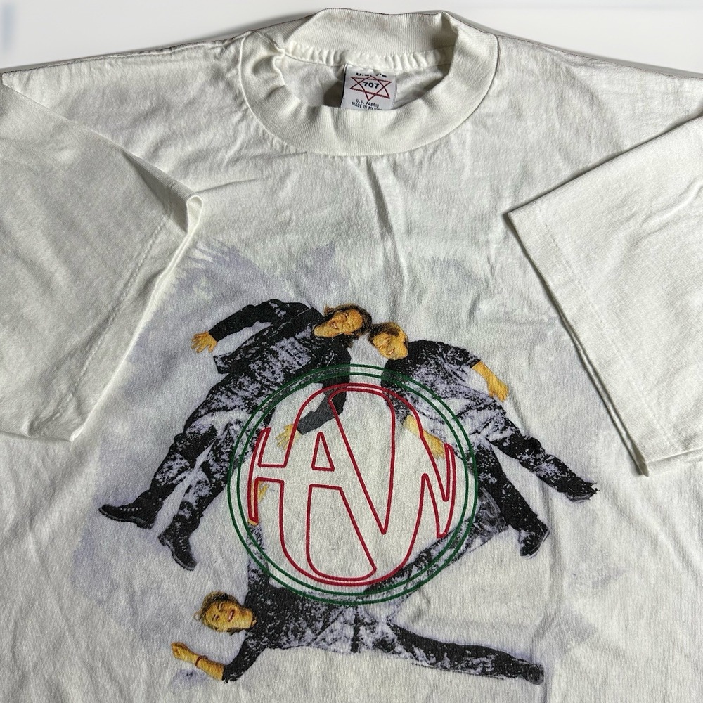 Vintage 90s Hanson Boy Band Shirt Mens Medium White MMMBop Logo USA Pop Rock